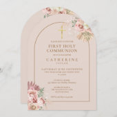 Invitation Arc d'or Pampas Grass Floral Première Sainte Commu (Devant / Derrière)