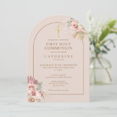 Invitation Arc d'or Pampas Grass Floral Première Sainte Commu (Debout devant)