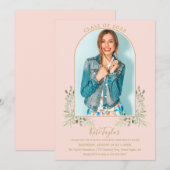 Invitation Arc d'or photo Blush Pink Foliage Graduation (Devant / Derrière)