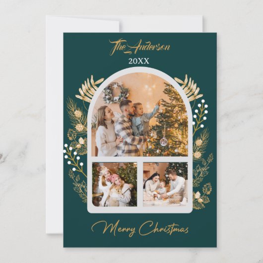 Invitation Arc d'or Photo vacances Noël vert (Devant)