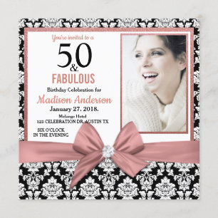 Invitation Arc d'or Rose noir damas photo du 50e anniversaire