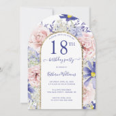 Invitation Arc d'or rose violet fleuri 18e anniversaire (Devant)