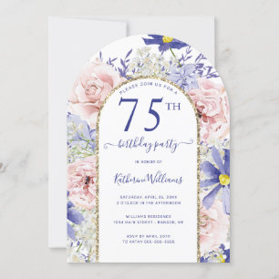 Invitation Arc d'or rose violet fleuri 75e anniversaire