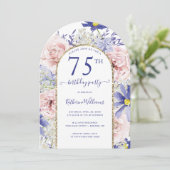 Invitation Arc d'or rose violet fleuri 75e anniversaire (Debout devant)