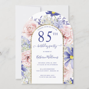 Invitation Arc d'or rose violet fleuri 85e anniversaire