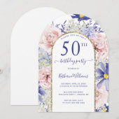 Invitation Arc d'or rose violet floral 50e anniversaire (Devant / Derrière)