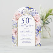 Invitation Arc d'or rose violet floral 50e anniversaire (Debout devant)