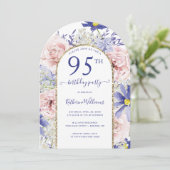 Invitation Arc d'or rose violet floral 95e fête d'anniversair (Debout devant)