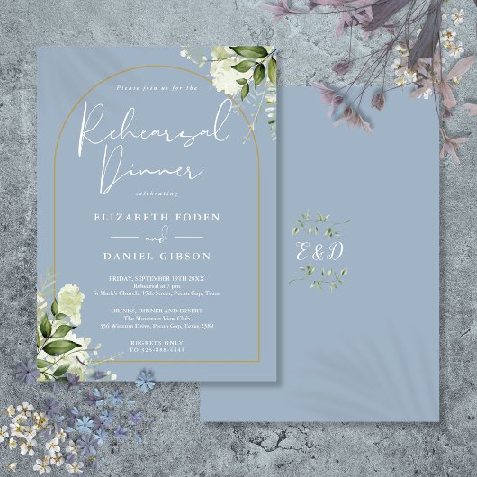 Invitation Arc d'or vert Dusty Blue Rehearsal Dîner