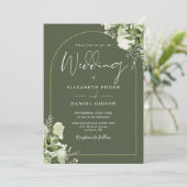 Invitation Arc d'or vert verdure Monogramme Mariage vert oliv (Debout devant)
