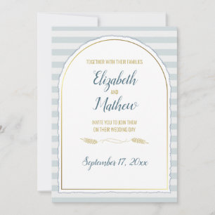 Invitation Arc doré Boho Script Rayure Bleue Nautique