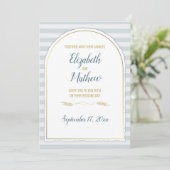 Invitation Arc doré Boho Script Rayure Bleue Nautique (Debout devant)