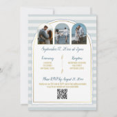 Invitation Arc doré Boho Script Rayure Bleue Nautique (Dos)