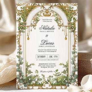 Invitation Arc doré Eucalyptus Mariage doré