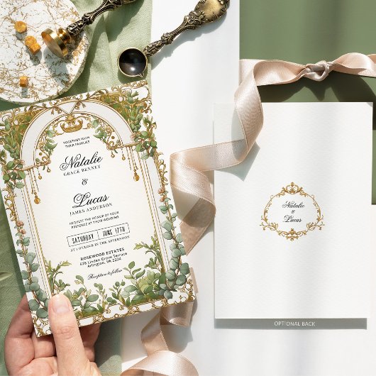 Invitation Arc doré Eucalyptus Mariage doré