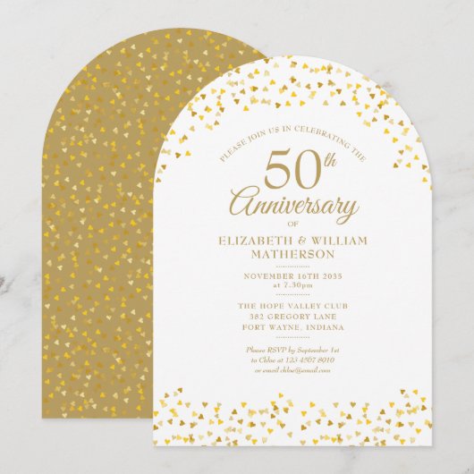 Invitation Arc du 50e anniversaire du Mariage Gold Hearts (Devant / Derrière)