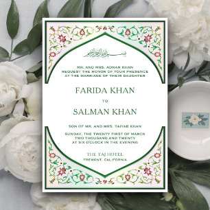 Invitation Arc Élegant de Mosaique Verte Persane pour Mariage