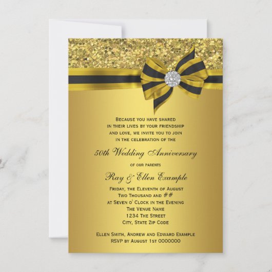 Invitation Arc élégant en or Fête d'anniversaire des 50 ans (Devant)