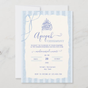 Invitation Arc en aquarelle Bandes bleues islamiques Aqiqa A