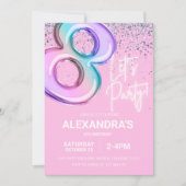 Invitation Arc en arc-en-ciel 8e anniversaire Fille Foil Ball (Devant)