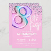 Invitation Arc en arc-en-ciel 8e anniversaire Fille Foil Ball (Devant / Derrière)