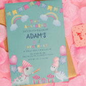 Invitation Arc en arc-en-ciel à deux saurus 2e anniversaire D