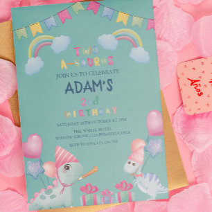 Invitation Arc en arc-en-ciel à deux saurus 2e anniversaire D