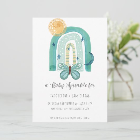 Invitation Arc en arc-en-ciel Aquarelle moderne Turquoise Ble (Debout devant)