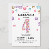 Invitation Arc en arc-en-ciel fête d'anniversaire, fille en b (Devant)