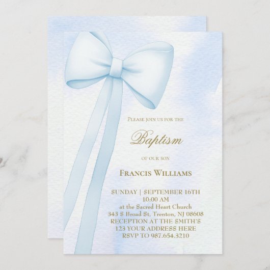 Invitation arc en bleu aquarelle | Baptême (Devant / Derrière)