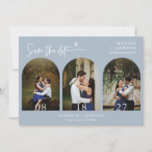Invitation Arc en bois bleu Dusty Photo QR Code Enregistrer l (Devant)