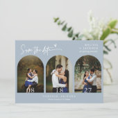Invitation Arc en bois bleu Dusty Photo QR Code Enregistrer l (Debout devant)