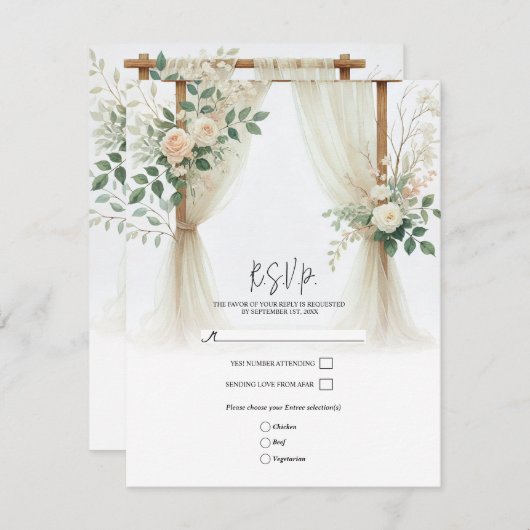 Invitation Arc en bois fleuri Vert Rose Mariage RSVP (Devant / Derrière)