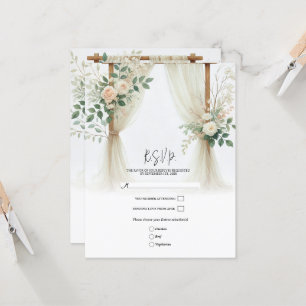 Invitation Arc en bois fleuri Vert Rose Mariage RSVP