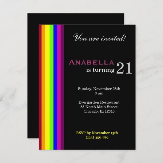 Invitation Arc-en-ciel 21e anniversaire (Devant / Derrière)