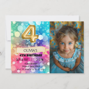 Invitation Arc en ciel 4 ans 4e anniversaire Photo Girls Four