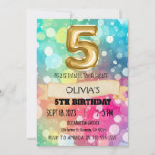 Invitation Arc-en-ciel 5 ans 5e anniversaire Fille Cinq (Devant)