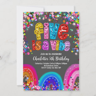 Invitation arc-en-ciel, 5e anniversaire mignon bri