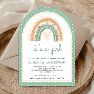 Invitation Arc-en-ciel à l'aquarelle verte menthe Baby Shower