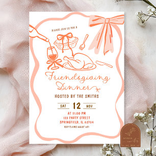 Invitation Arc-en-ciel à ruban Friendsgiving dessiné à la mai