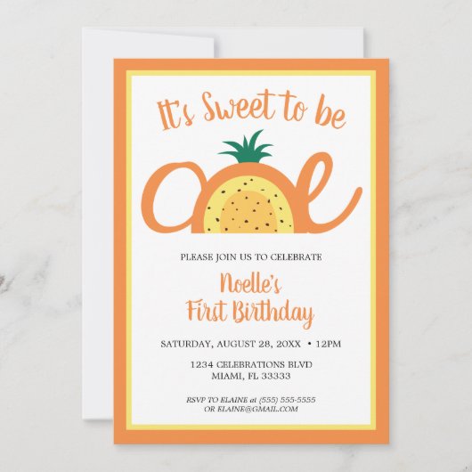 Invitation Arc-en-ciel ananas, doux pour être un, 1er anniver (Devant)