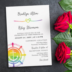 Invitation Arc-en-ciel Ancre Coeur Nautique LGBT Mariage