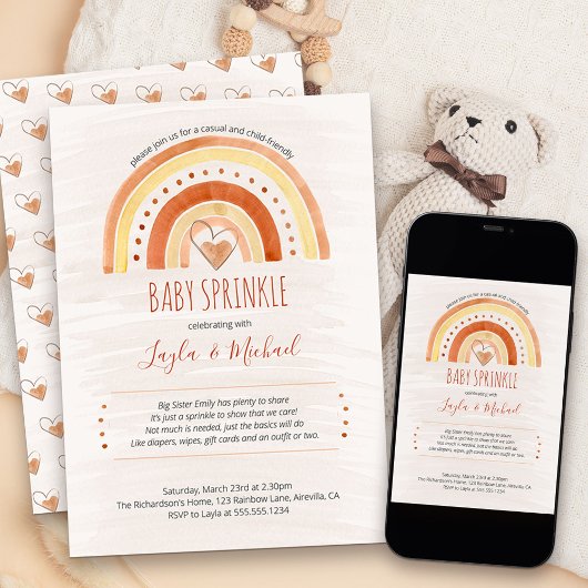 Invitation Arc-en-ciel Aquarelle laver bébé saupoudrer