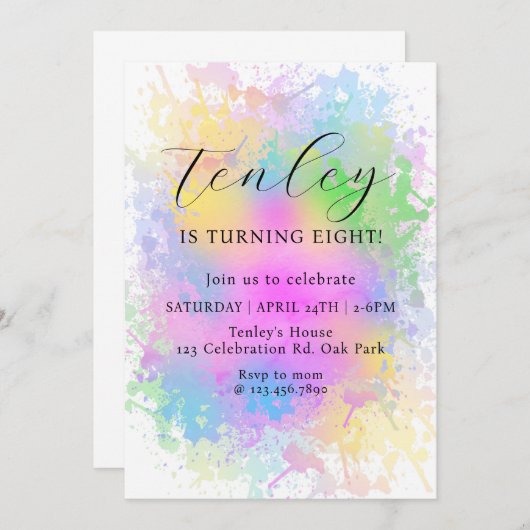 Invitation Arc-en-ciel, , Aquarelle, Rainbow Party, (Devant / Derrière)