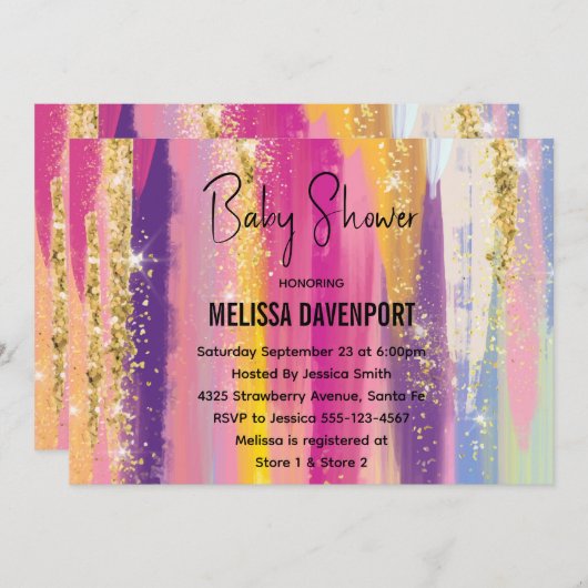 Invitation Arc-en-ciel avec Baby shower de Parties scintillan (Devant / Derrière)