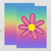 Invitation Arc-en-ciel avec Fleur Rose (Devant / Derrière)