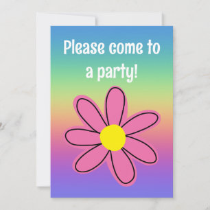 Invitation Arc-en-ciel avec fleur rose