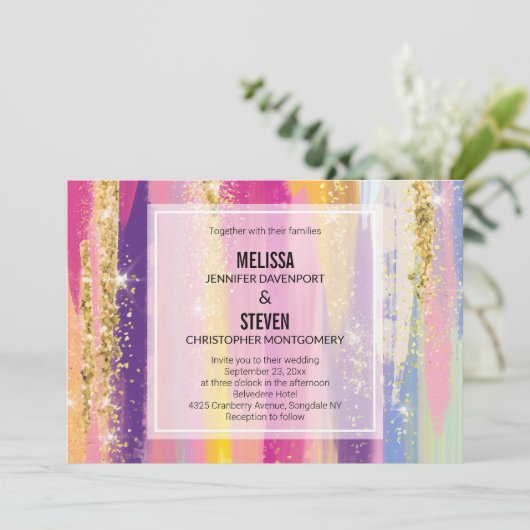 Invitation Arc-en-ciel avec Mariage de Parties scintillant en (Debout devant)