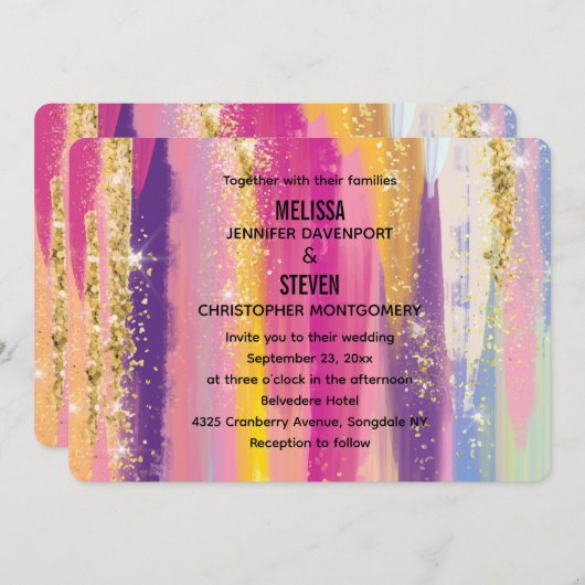 Invitation Arc-en-ciel avec Mariage de Parties scintillant en (Devant / Derrière)