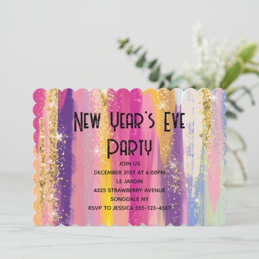 Invitation Arc-en-ciel avec Parties scintillant d'or Nouvel A (Debout devant)